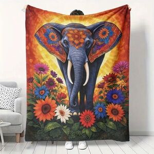 Bohemian Flower Elephant Throw Blanket 50x60